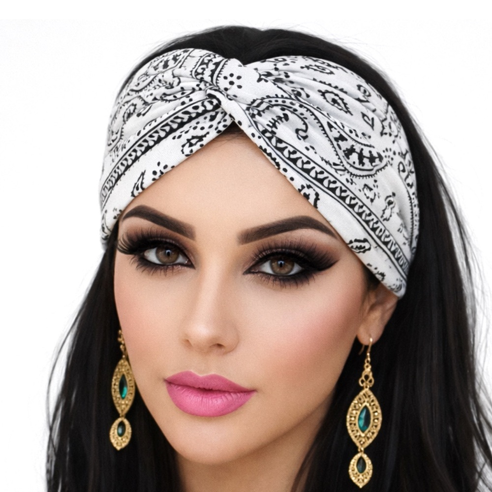 Black & White Paisley Twist Knot Headband | Festival Boho Turban Style